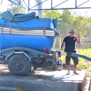 sludge truck at treatment plant